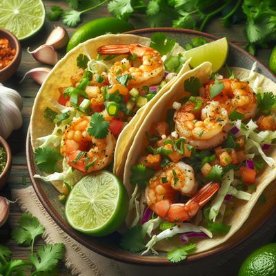 Image of Spicy Shrimp Tacos with Garlic Cilantro Lime Slaw