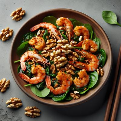 Image of Spicy Shrimp with Spinach and Walnuts