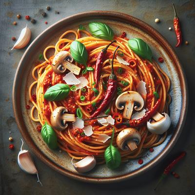 Image of Spicy Spaghetti with Garlic Mushrooms