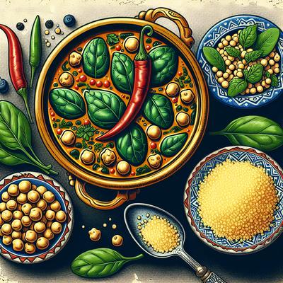 Image of Spicy Spinach and Chickpea Curry Soup with Couscous