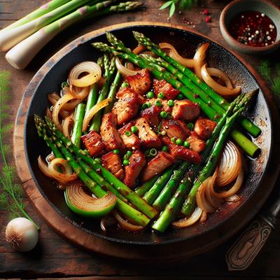 Image of Spicy Stir Fried Pork Asparagus and Onions with Lemon Grass