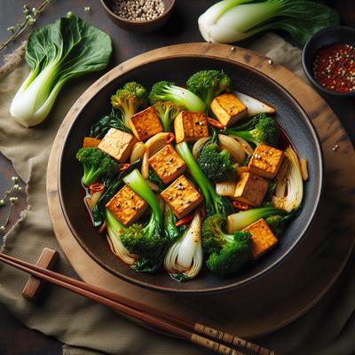 Image of Spicy Stir Fried Tofu with Bok Choy or Baby Broccoli