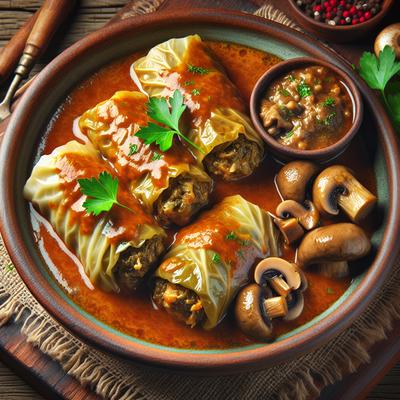 Image of Spicy Stuffed Cabbage Rolls in Mushroom Gravy Sauce