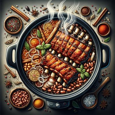 Image of Spicy Sweet Ribs and Beans Crock Pot