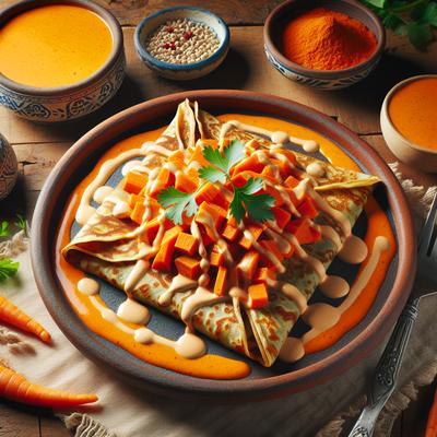 Image of Spicy Tempeh Crepes with a Savoury Carrot Cream Sauce