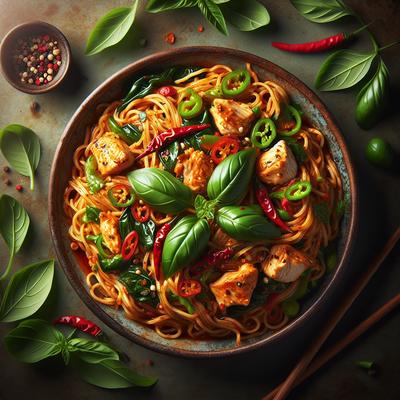 Image of Spicy Thai Basil Chicken Noodle Stir Fry