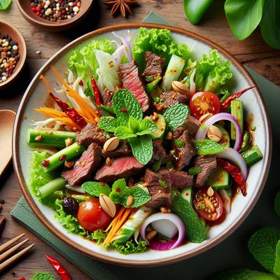 Image of Spicy Thai Beef Salad with Lemongrass Mint Vinaigrette and Nuts