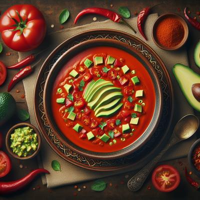 Image of Spicy Tomato Soup with Avocado Relish