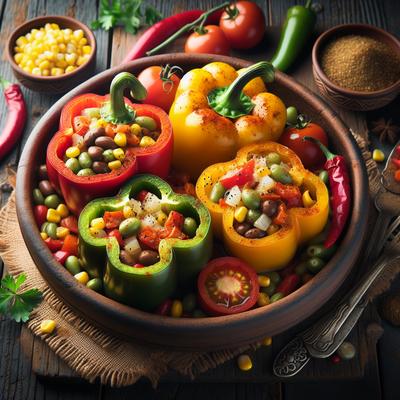 Image of Spicy Tri Color Vegetarian Stuffed Bell Peppers