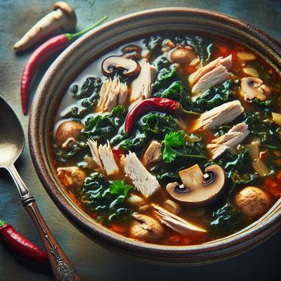 Image of Spicy Turkey Kale and Mushroom Soup