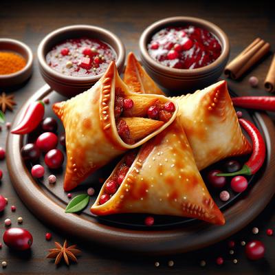 Image of Spicy Turkey Samosas with Cranberry and Pepper Chutney