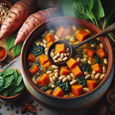 Image of Spicy White Bean and Sweet Potato Stew with Greens