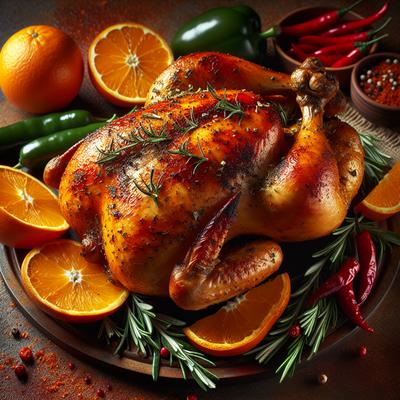 Image of Spicy Whole Roasted Chicken with Orange and Rosemary