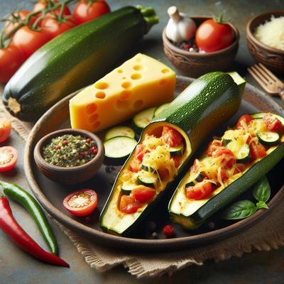 Image of Spicy Zucchini Boats with Tomato Pepper Jack