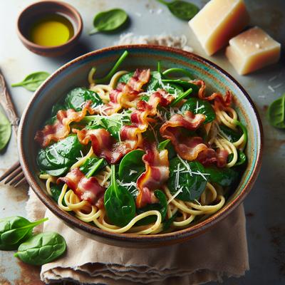 Image of Spinach and Bacon Noodle Toss