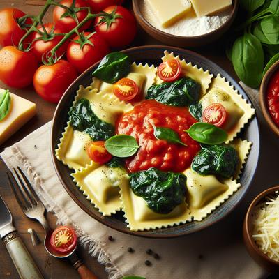 Image of Spinach and Cheese Ravioli with Fresh Tomato Sauce
