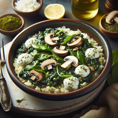Image of Spinach and Cheese Rice with Mushrooms