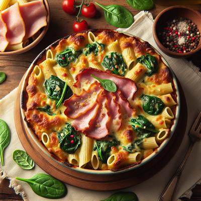 Image of Spinach and Hot Ham Baked Pasta with a Crispy Top