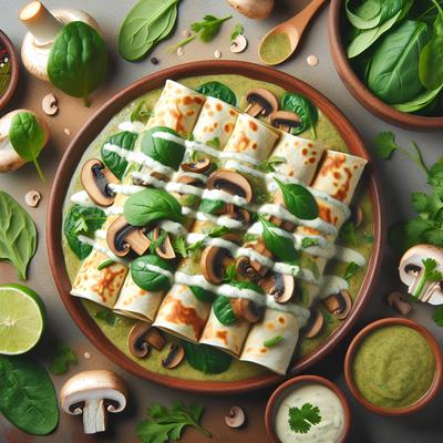 Image of Spinach and Mushroom Enchiladas with Cilantro Cream Sauce