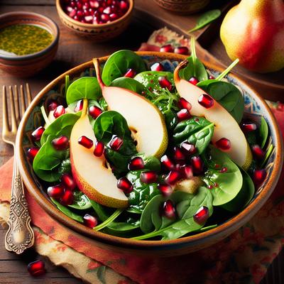 Image of Spinach and Pear Salad with Pomegranate Dressing