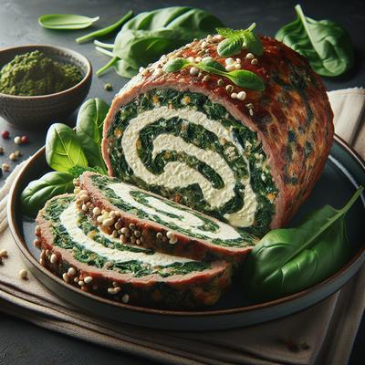 Image of Spinach and Ricotta Cheese Rolled Meatloaf