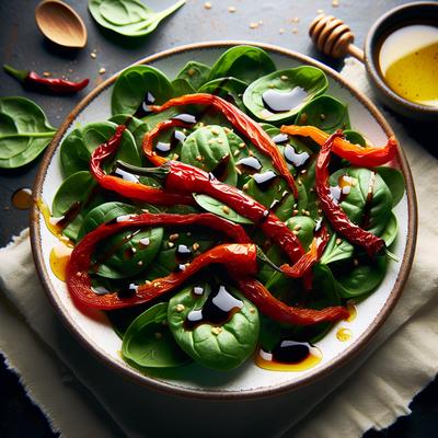Image of Spinach and Roasted Red Pepper Salad with Honey Balsamic Dressin