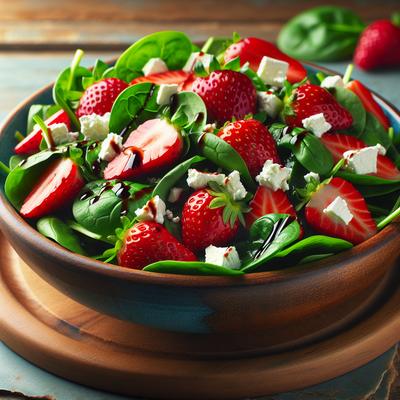 Image of Spinach and Strawberry Salad with Feta Cheese and Balsamic Vinai