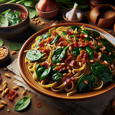 Image of Spinach Bacon and Pine Nut Pasta