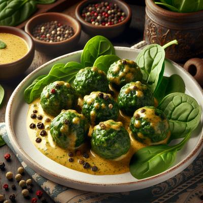 Image of Spinach Balls with Peppercorn Mustard Sauce