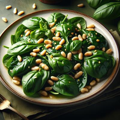 Image of Spinach Basil Salad with Pine Nut Dressing