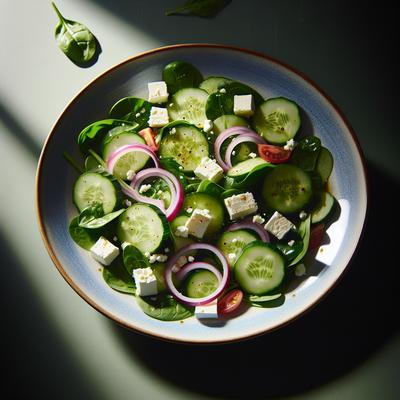 Image of Spinach Cucumber Feta and Red Onion Salad