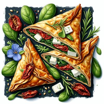 Image of Spinach Feta and Sun Dried Tomato Phyllo Triangles