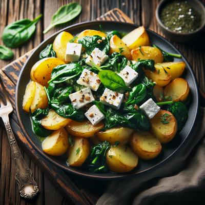 Image of Spinach Feta on a Potato Bed