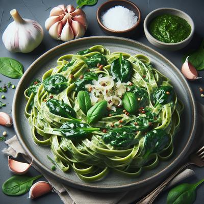 Image of Spinach Fettuccine with Garlic Onion Sauce