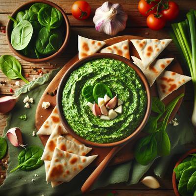Image of Spinach Garlic Dip with Pita Triangles Veggies