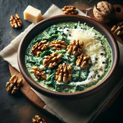 Image of Spinach Gorgonzola Walnut Shells with Parmesan Cream