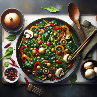 Image of Spinach Mushroom and Red Pepper Saute