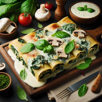 Image of Spinach Mushroom Lasagna Roll Ups with Gorgonzola Cream Sauce
