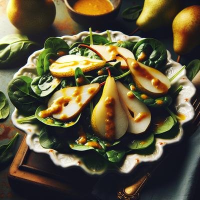 Image of Spinach Pear Salad with Dijon Mustard Vinaigrette