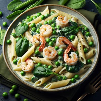 Image of Spinach Penne Peas and Shrimp in a Cream Sauce