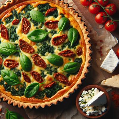 Image of Spinach Quiche with Sun Dried Tomato and Basil Feta Cheese