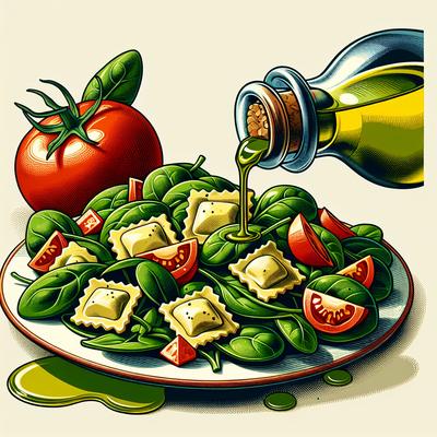 Image of Spinach Ravioli Salad with Olive Oil Tomato Vinaigrette