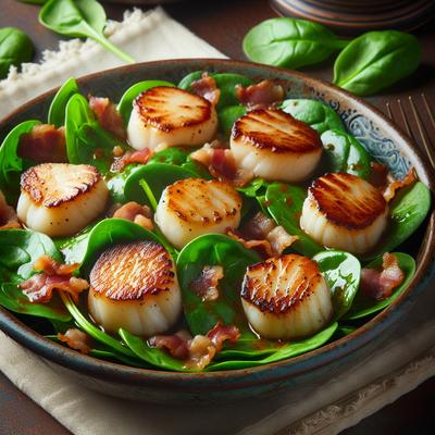 Image of Spinach Salad W Pan Seared Scallops and Warm Bacon Dressing