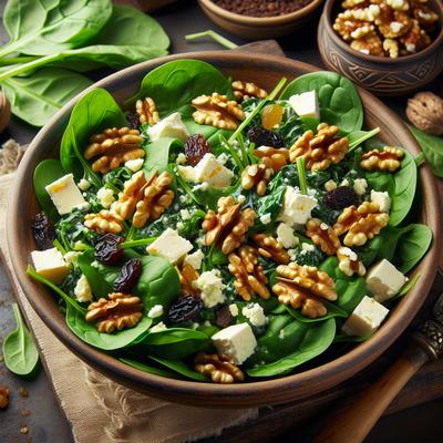 Image of Spinach Salad with Cheese Raisins and Walnuts Azerbaijan