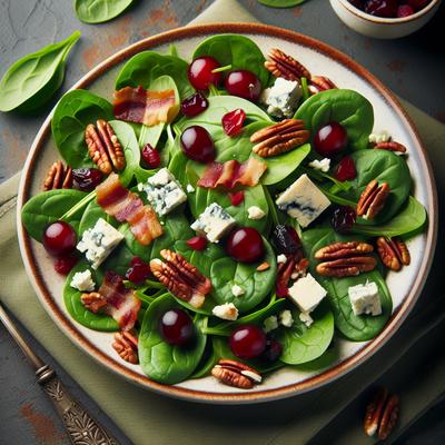 Image of Spinach Salad with Cranberries Pecans Bacon and Blue Cheese