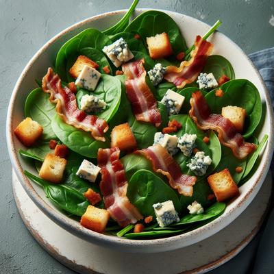 Image of Spinach Salad with Gorgonzola Croutons and Bacon Twists