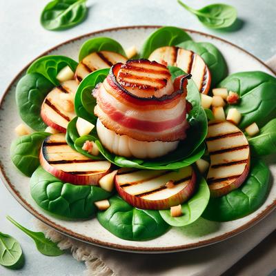 Image of Spinach Salad with Grilled Apple Cured Bacon Wrapped Sea Scallop