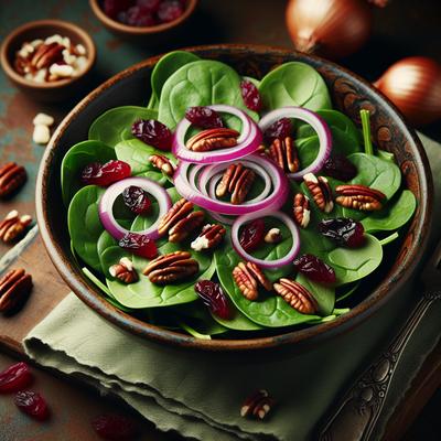 Image of Spinach Salad with Roasted Red Onions Pecans Dried Cranberries