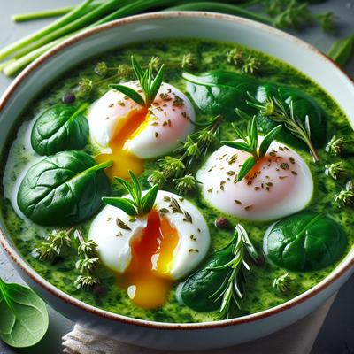 Image of Spinach Soup with Tarragon Poached Eggs