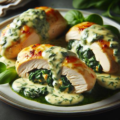 Image of Spinach Stuffed Chicken Breasts with Cheese Tarragon Sauce